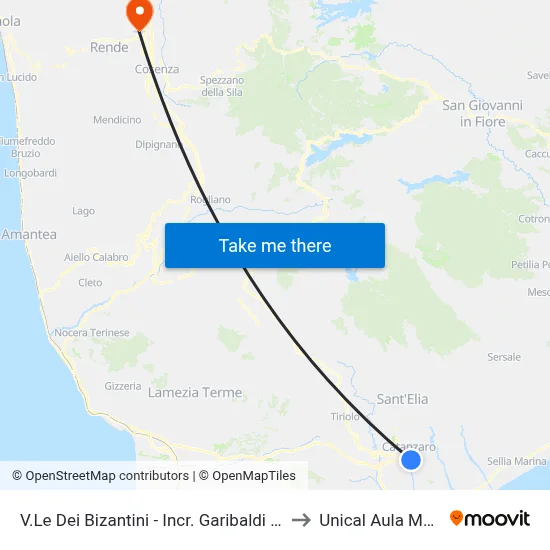 Byzantines Avenue - Garibaldi Gariani Intersection to Unical Magna Hall map