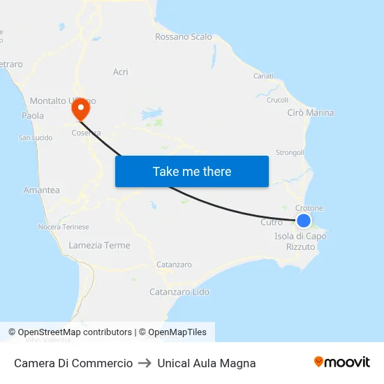 Chamber of Commerce to Unical Magna Hall map