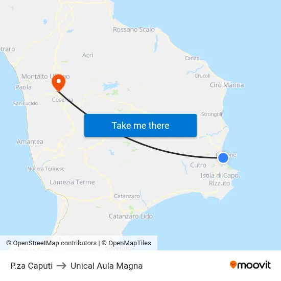 Caputi Square to Unical Magna Hall map
