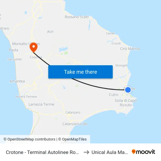 Crotone - Terminal Autolinee Romano to Unical Aula Magna map