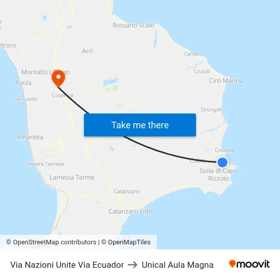 Via Nazioni Unite Via Ecuador to Unical Aula Magna map