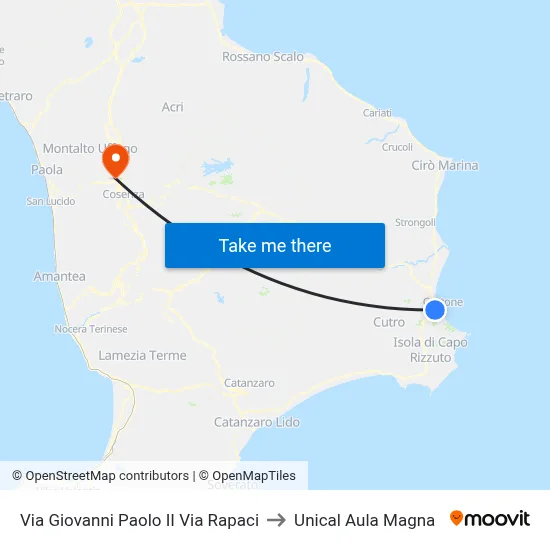 Via Giovanni Paolo II Via Rapaci to Unical Aula Magna map