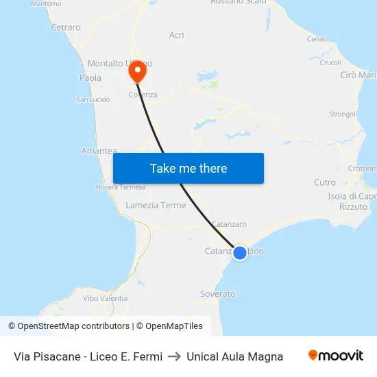 Via Pisacane - Liceo E. Fermi to Unical Aula Magna map