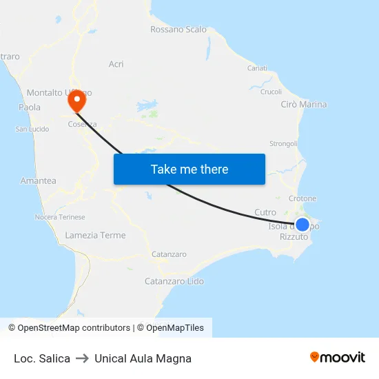 Salica Location to Unical Magna Hall map