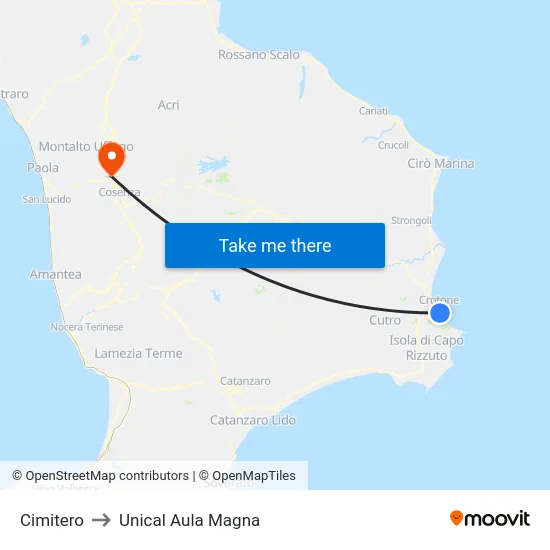 Cimitero to Unical Aula Magna map