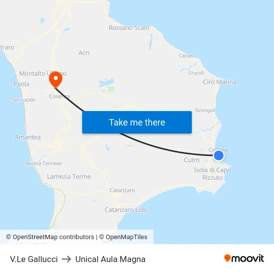 V.Le Gallucci to Unical Aula Magna map