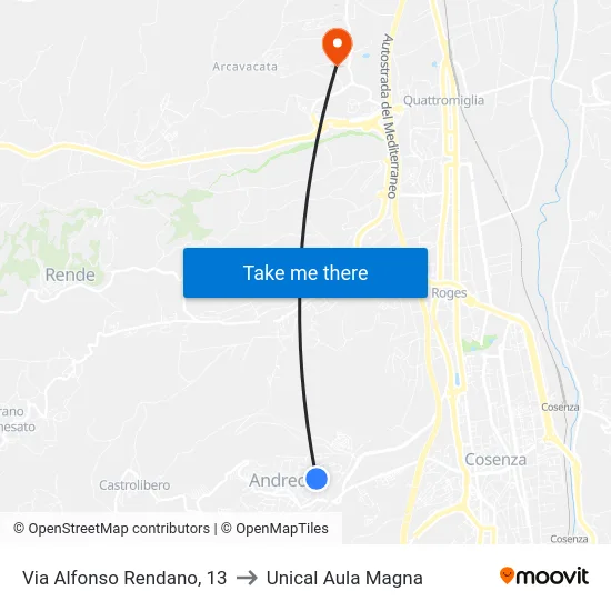 Via Alfonso Rendano, 13 to Unical Aula Magna map