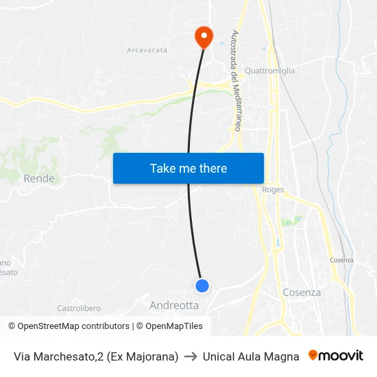 Marchesato Street, 2 (Former Majorana) to Unical Magna Hall map
