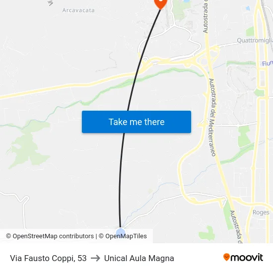 Via Fausto Coppi, 53 to Unical Aula Magna map