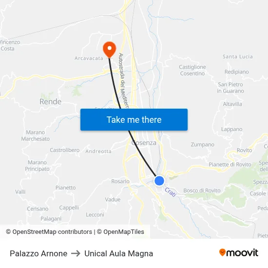 Arnone Palace to Unical Magna Hall map