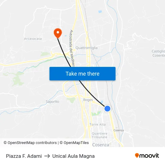F. Adami Square to Unical Magna Hall map