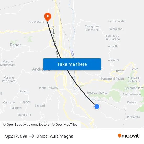 Sp217, 69a to Unical Aula Magna map