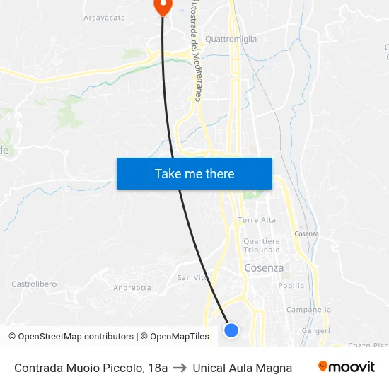 Muoio Piccolo District, 18a to Unical Magna Hall map