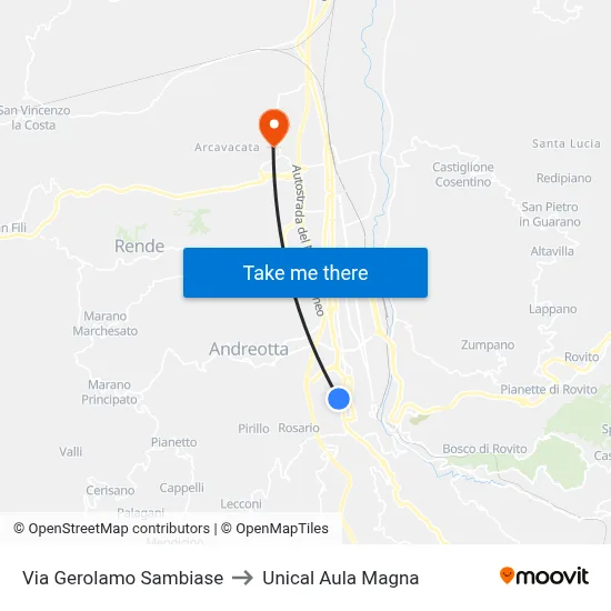 Via Gerolamo Sambiase to Unical Aula Magna map