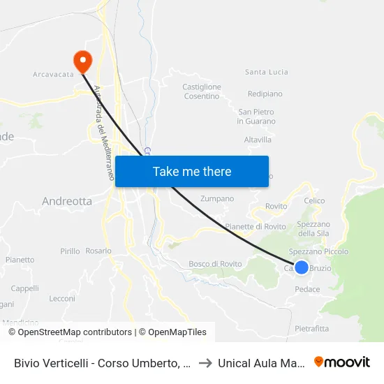 Bivio Verticelli - Corso Umberto, 102d to Unical Aula Magna map