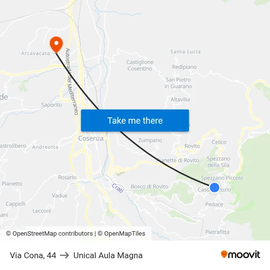 Cona Street, 44 to Unical Magna Hall map