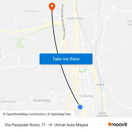 Pasquale Rossi Street 71 to Unical Magna Hall map