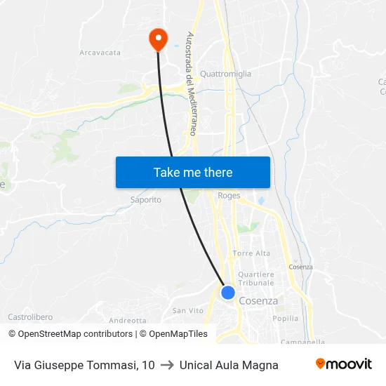 Giuseppe Tommasi Street, 10 to Unical Magna Hall map