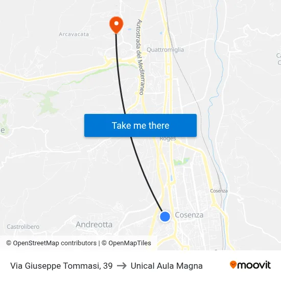 Via Giuseppe Tommasi, 39 to Unical Aula Magna map