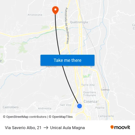 Saverio Albo Street, 21 to Unical Magna Hall map