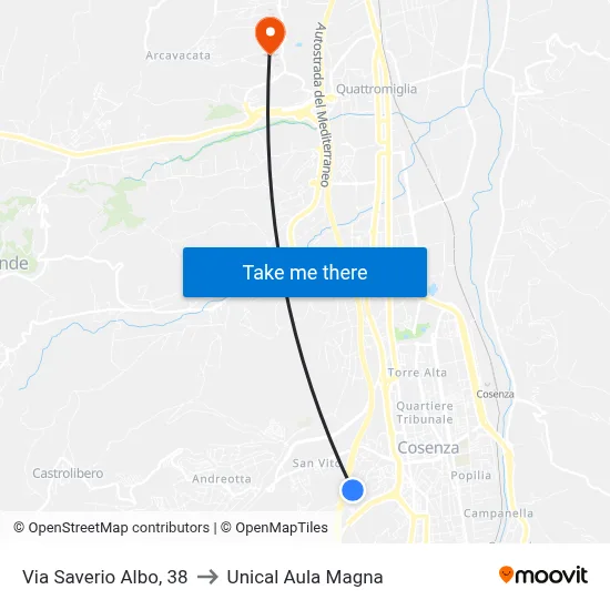 Via Saverio Albo, 38 to Unical Magna Hall map