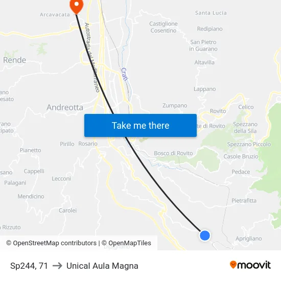 Sp244, 71 to Unical Aula Magna map