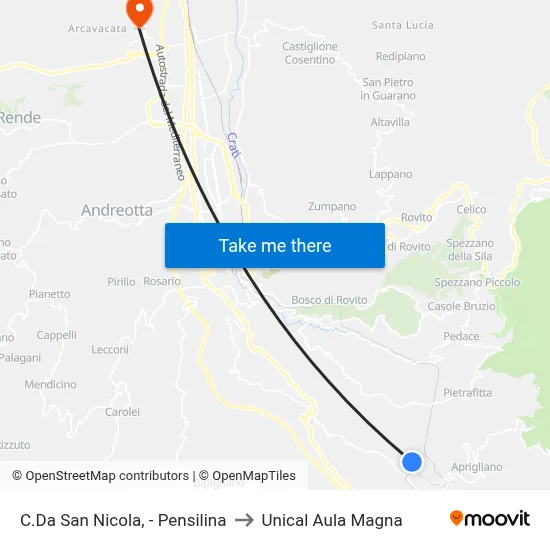 C.Da San Nicola, - Pensilina to Unical Aula Magna map