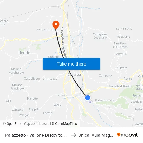 Sports Hall - Vallone Di Rovito, 12 to Unical Magna Hall map