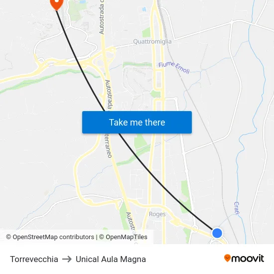 Torrevecchia to Unical Aula Magna map