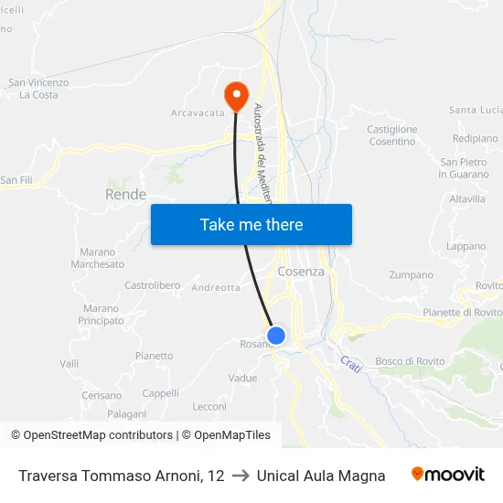 Tommaso Arnoni Traverse, 12 to Unical Magna Hall map