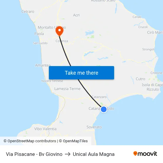 Pisacane Street - Giovino Junction to Unical Magna Hall map