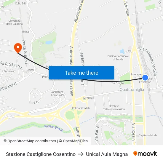 Stazione Castiglione Cosentino to Unical Aula Magna map