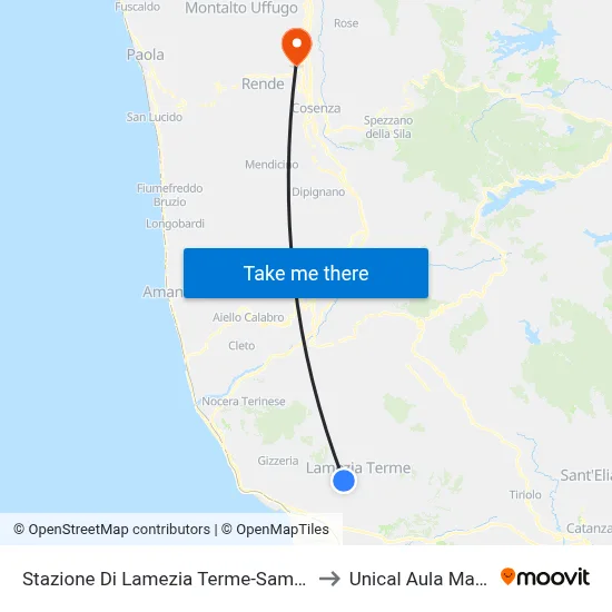 Lamezia Terme-Sambiase Station to Unical Magna Hall map