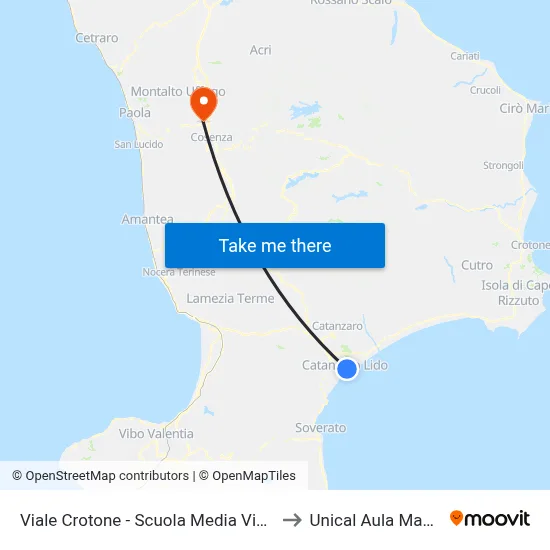 Crotone Avenue - Vivaldi Middle School to Unical Magna Hall map
