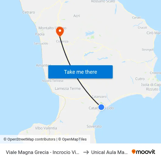 Magna Grecia Avenue - Izzi Street Intersection to Unical Magna Hall map