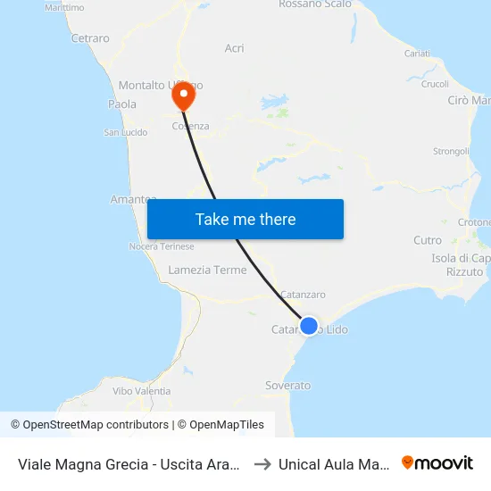 Viale Magna Grecia - Uscita Aranceto to Unical Aula Magna map