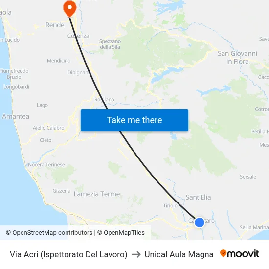 Via Acri (Labor Inspectorate) to Unical Magna Hall map