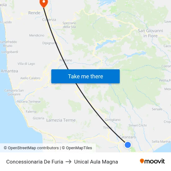 De Furia Dealership to Unical Magna Hall map