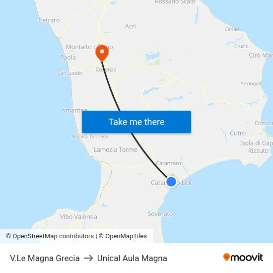 Magna Grecia Avenue to Unical Magna Hall map