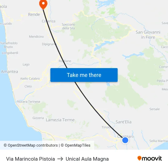 Via Marincola Pistoia to Unical Aula Magna map