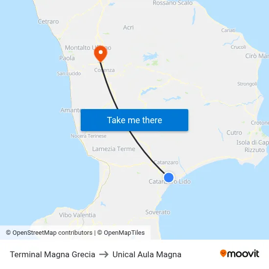 Magna Grecia Terminal to Unical Magna Hall map