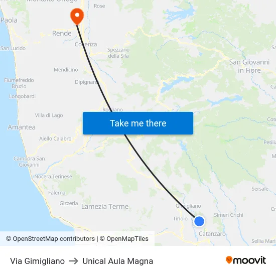 Via Gimigliano to Unical Magna Hall map