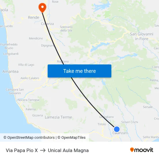 Pope Pius X Street to Unical Magna Hall map