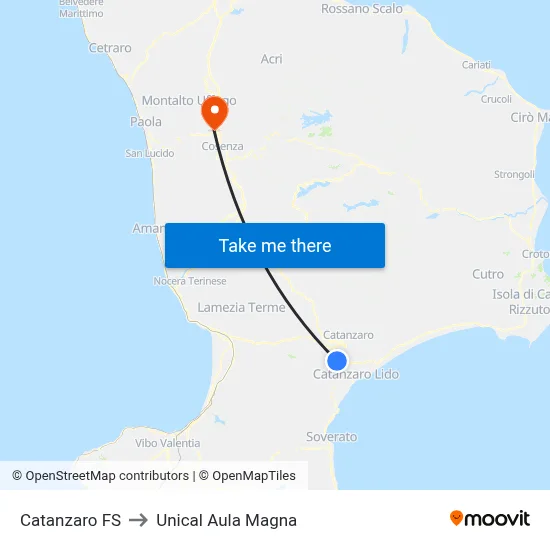 Catanzaro FS to Unical Aula Magna map