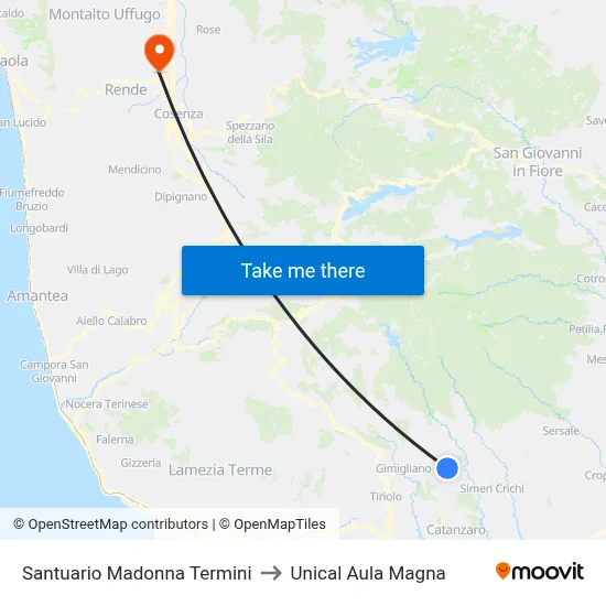 Madonna Termini Sanctuary to Unical Magna Hall map