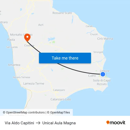 Aldo Capitini Street to Unical Magna Hall map