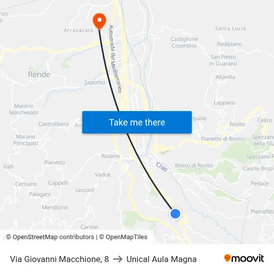 Via Giovanni Macchione, 8 to Unical Magna Hall map