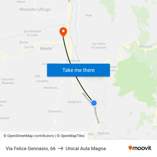 Via Felice Gennasio, 66 to Unical Aula Magna map