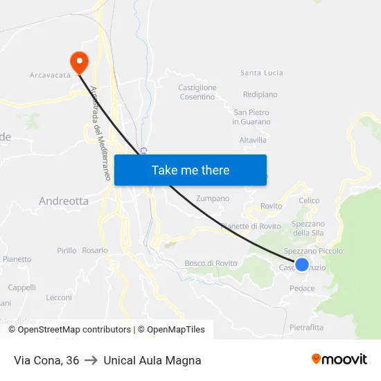 Cona Street, 36 to Unical Magna Hall map