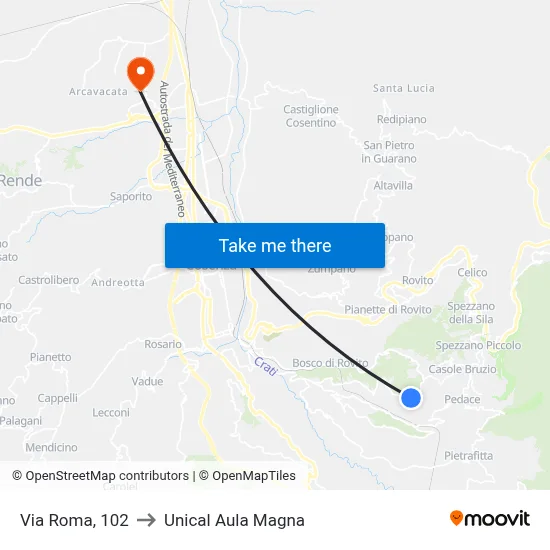 Roma Street, 102 to Unical Magna Hall map